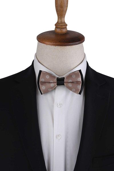 La Pescara Beige Motif Pattern Bow Tie P1982
