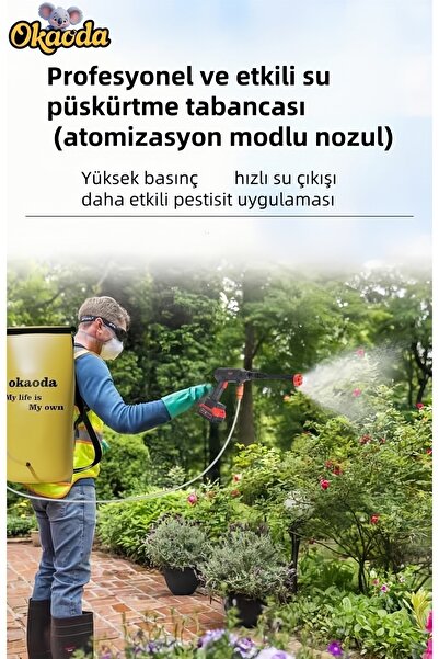 okaoda (XC3820PRO SU TORBASI VERSİYONU) Çift Lityum Pil Hız Kontrolü Fırçasız Motor Araba Yıkama Tabancası