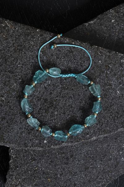 OSMANLI DOĞAL TAŞ Certified Raw Apatite Natural Stone Adjustable Bracelet