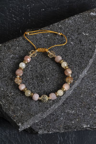 OSMANLI DOĞAL TAŞ Certified Citrine and Sunstone Natural Stone Bracelet