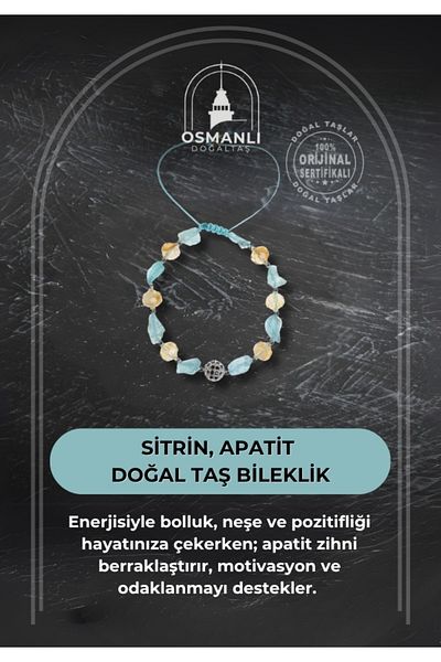 OSMANLI DOĞAL TAŞ Certified Citrine and Apatite Natural Stone Bracelet