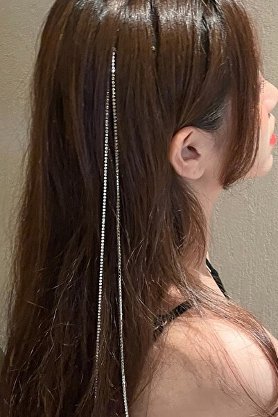 TAKIŞTIR Postă laterală de păr cu strălucire de apă de culoare argintie