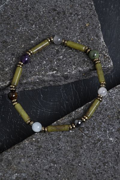 OSMANLI DOĞAL TAŞ Certified Jade, Labradorite and Protective Natural Stone Bracelet