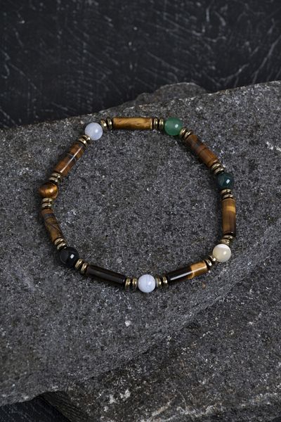 OSMANLI DOĞAL TAŞ Certified Tiger Eye, Aventurine and Chalcedony Crab Bracelet