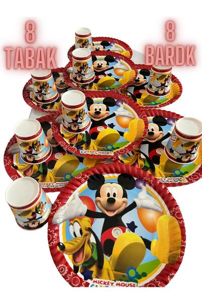 partyrüyası Mickey Mouse Tabak Ve Bardak 8 Adet - Doğum Günü Parti Seti Malze...