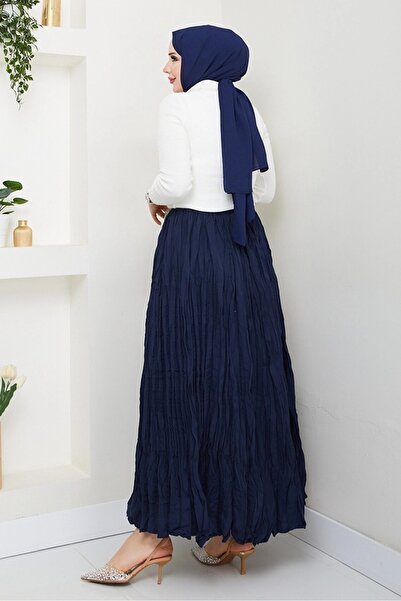 JESSE STORY Жіноча темно-синя спідниця з гофрованою тканиною, максі-спідниця