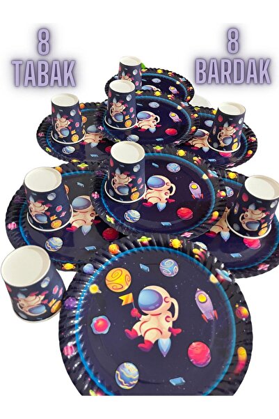 partyrüyası Uzay Gezegen Temalı Kağıt Tabak Ve Bardak Parti Seti 8 Kişilik