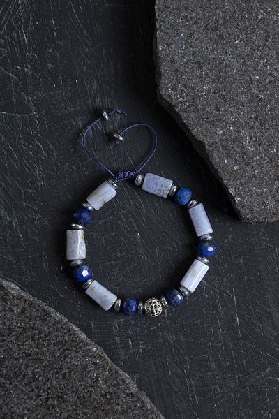 OSMANLI DOĞAL TAŞ Certified Chalcedony and Lapis Lazuli Natural Stone Bracelet