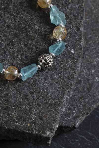 OSMANLI DOĞAL TAŞ Certified Citrine and Apatite Natural Stone Bracelet