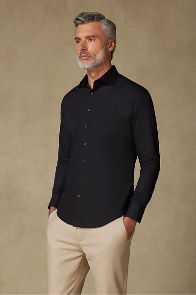 Abbate Bb Club Oscar Poplin Cotton Slim Fit Black Classic Collar Men's Shirt