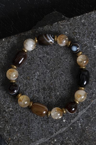 OSMANLI DOĞAL TAŞ Certified Eye Agate and Citrine Natural Stone Bracelet