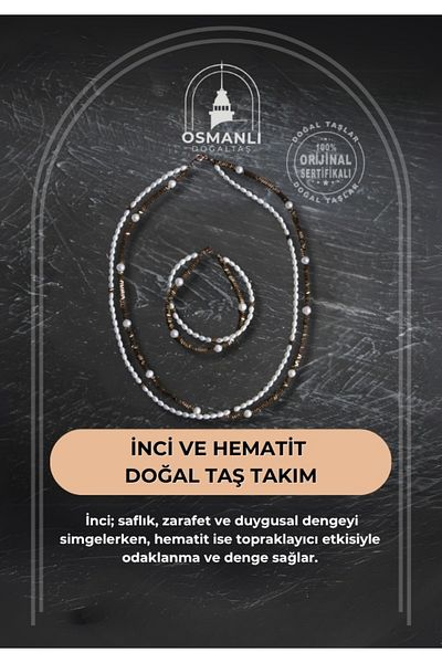 OSMANLI DOĞAL TAŞ Certified Pearl and Hematite Natural Stone Set