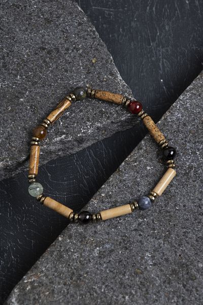 OSMANLI DOĞAL TAŞ Certified Jasper and Capricorn Zodiac Sign Natural Stone Bracelet