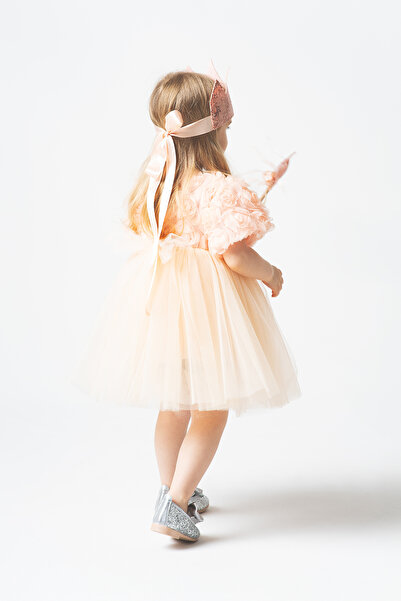 Banamio Rosalinda Kız Bebek Çocuk Pamuk Astarlı Gül Detaylı Kabarık Tüllü Tütü Elbise