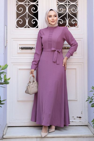 Neva Style Rochie cu curea trandafir praf hidjab 6621GK
