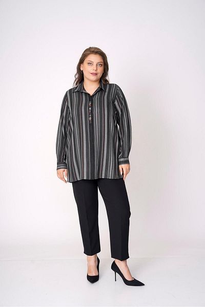 Eskişehir Mağazacılık Plus Size Striped Blouse/Shirt 61083