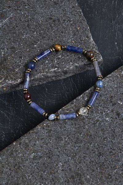 OSMANLI DOĞAL TAŞ Certified Lapis, Sodalite and Bronzite Leo Bracelet
