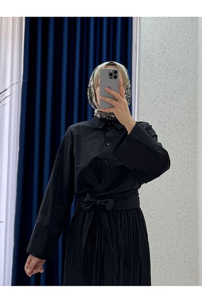 MİHRA STORE Pamira Hem Tie Shirt-Bn4205 Black
