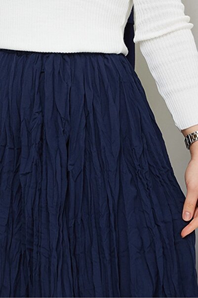 JESSE STORY Жіноча темно-синя спідниця з гофрованою тканиною, максі-спідниця