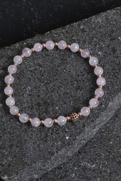 OSMANLI DOĞAL TAŞ Certified Pink Quartz and Hematite Natural Stone Bracelet