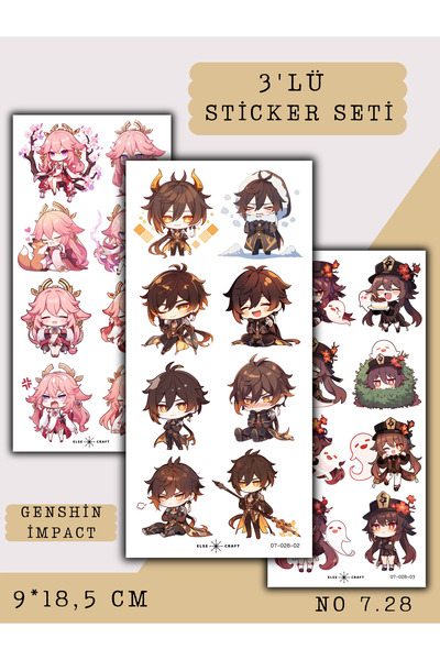 Else Craft 3'lü Genshin İmpact Anime Manga Temalı Sticker 7.28