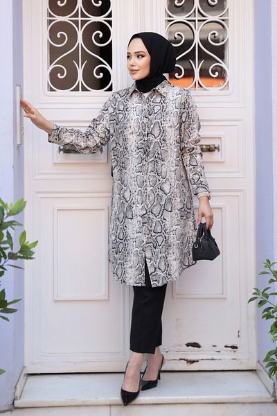 Neva Style - تونيك حجاب بنقشة الفهد 11529lp