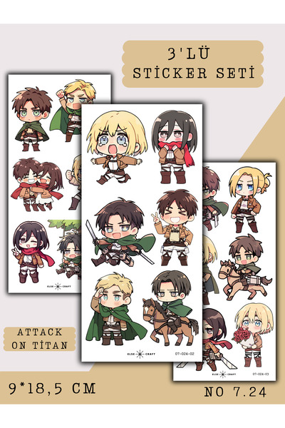 Else Craft 3'lü Attack On Titan Anime Manga Temalı Sticker 7.24