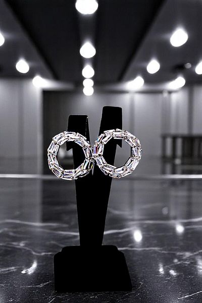 HFKY Women's Stone Earrings. Shiny Stone Detailed Round Earrings