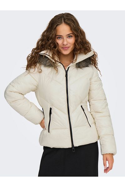 ONLY Onlfever Furry Hooded Puffer Coat - Women'S, Ecru 15322003