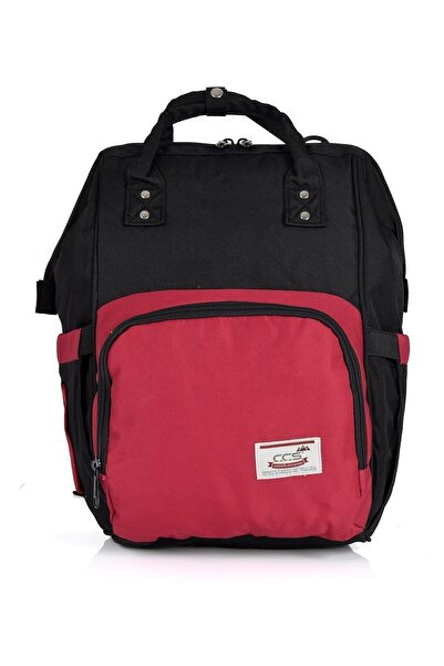 ÇÇS 16099 Anne Bebek Bakım Sırt Çantası 2'li Siyah-kırmızı