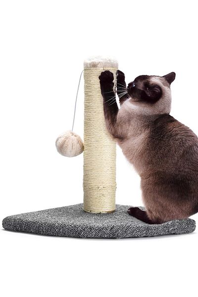 Pfotenolymp Cat scratching post with fluffy ball toy, Pfotenolymp, sisal, 34 x 26 cm