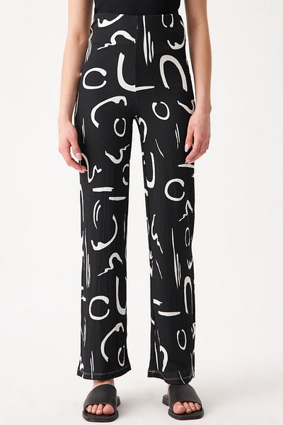 Know Women's Black Patterned Pipe Leg Trousers