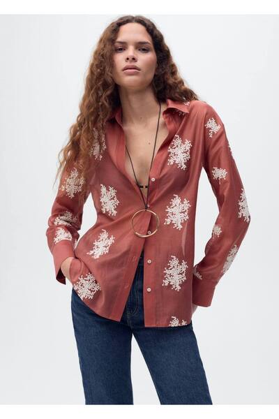 MANGO Woman İşlemeli lyocell gömlek