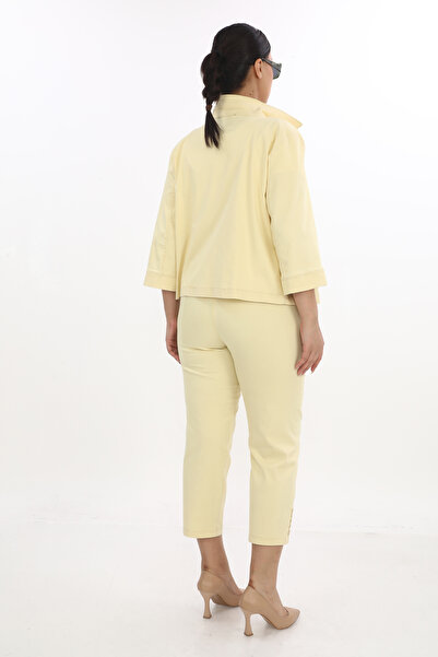 EXİTLİNE Women's Triple Summer Yellow Suit Jacket Pants Tshirt