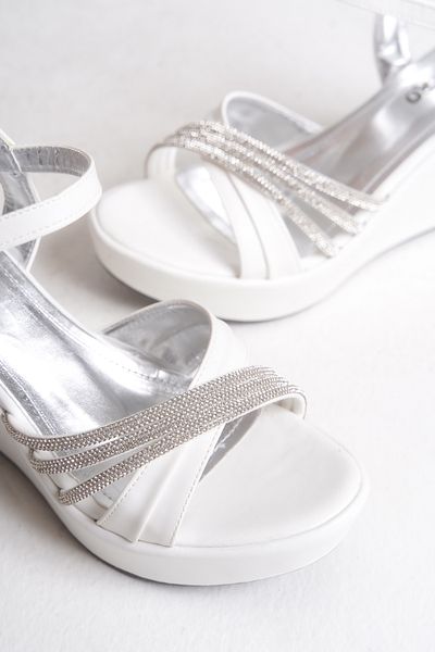 AYDOĞDU by ünal White Stone Women's Wedge Heeled Shoes - 6700