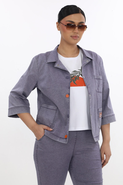 EXİTLİNE Kadın Üçlü Yazlık Mor Takım Ceket Pantolon Tshirt