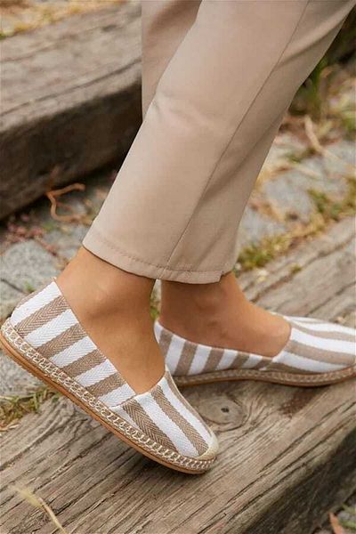 çetin ayakkabı Women's Summer Casual Beige Lace Stylish Striped Espadrille Shoes