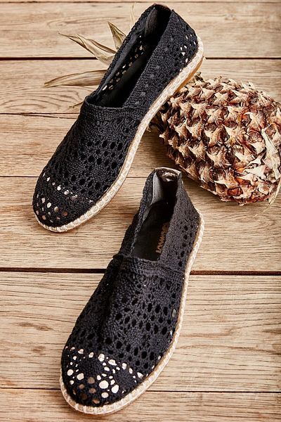 çetin ayakkabı Espadrille de damă, moale, neagră, cu împânzire