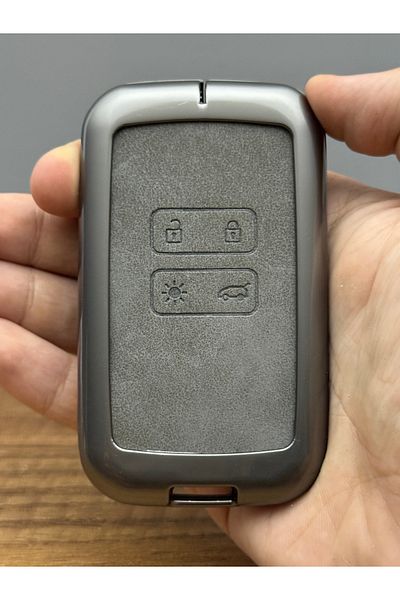 Luxe Aksesuarr Renault Megane 4 Clio5 Talisman Protection Key Control Metal Control Key Case Cover 4 Button Leather Gray