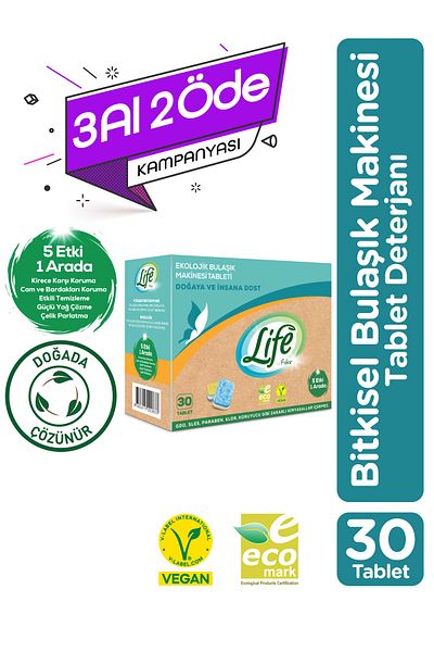 Life by Fakir 30 Pack Ecological Vegan Dishwasher - Tablet Detergent