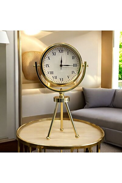 ArzzHome 3 Ayak Roma Rakamlı Tripod Masa Saati & Gold