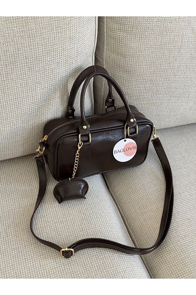 BAGLOVİS Small Brown Women's Shoulder Bag with Small Leather Charm Detail