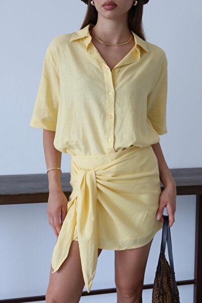 LOISY Women's Oversize Shirt-Tie Detailed Skirt Suit