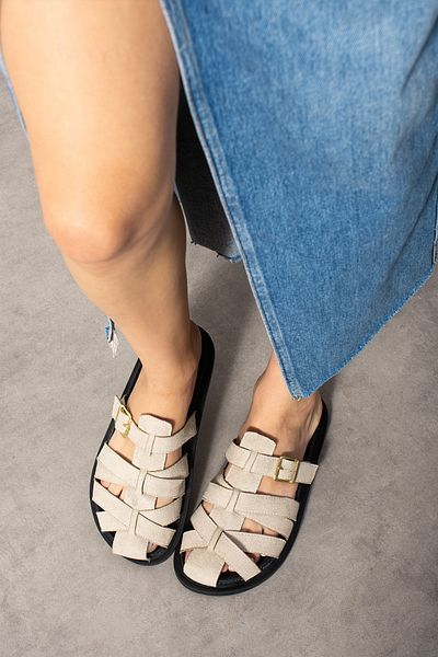 diya shoes Milda Women's Beige Buckle Daily Sandals – Comfortable Summer Slippers