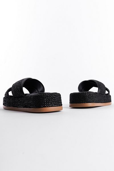 Capone Outfitters Sandale de damă cu curea încrucișată din paie cu toc plat