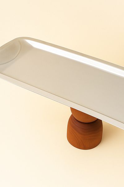 Mirilliahome Wooden Base Rectangular Baton Metal Decorative Dessert Cake Cake Presentation/Service Stand Plate