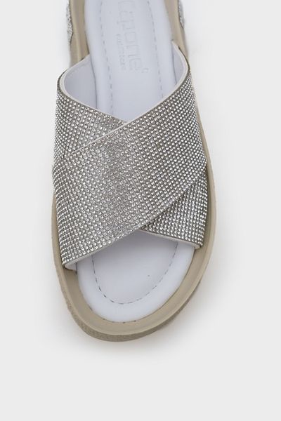 Capone Outfitters Maren Cross Stone Banded Stone Detaillierte Damenhausschuhe mit Keilabsatz