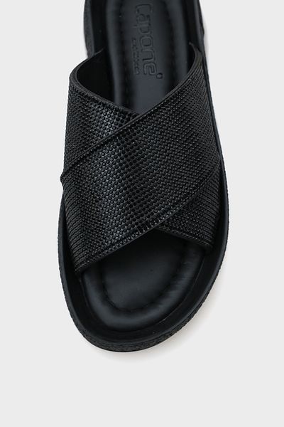 Capone Outfitters Maren Cross Stone Banded Stone Detaillierte Damenhausschuhe mit Keilabsatz