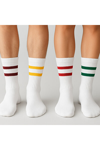 Atacık Çorap 6-пакет унисекс бели измити колежански тенис чорапи с различни цветни ивици