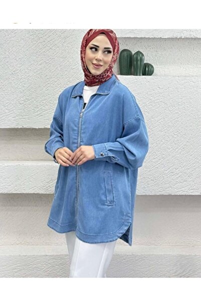 MODA Yazlık Kot Kumaş Fermuarlı Tunik Ceket